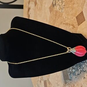 Sarah Cov Coventry Tulip Time Flower Pendant Necklace Vintage Gold Tone